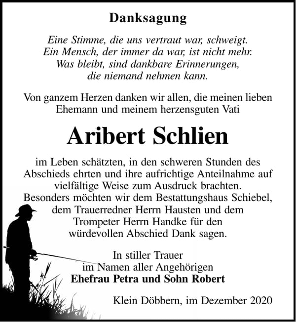 Danksagung Aribert Schlien