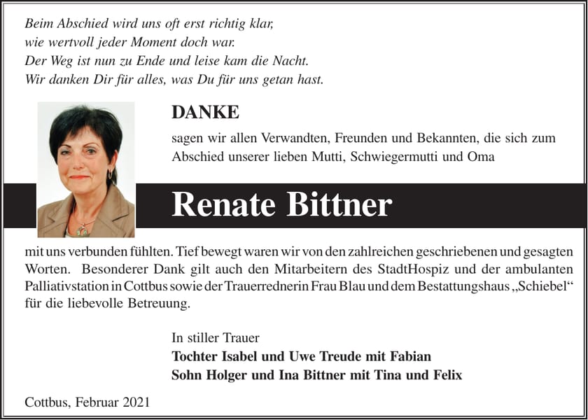 Danksagung Renate Bittner