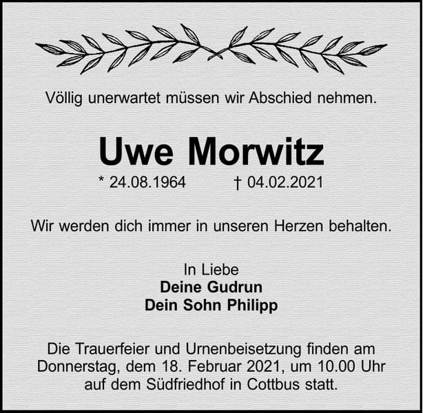 Traueranzeige Uwe Morwitz