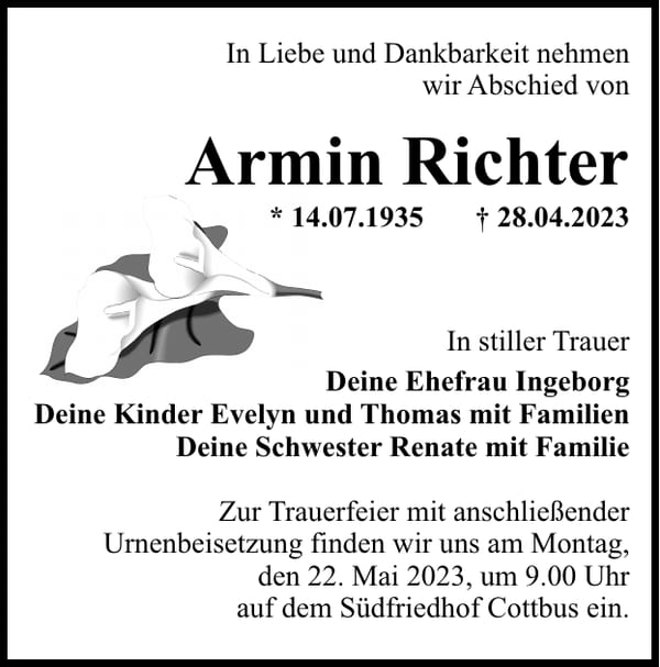Traueranzeige Armin Richter
