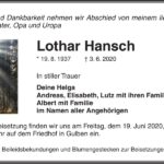 Traueranzeige Lothar Hansch