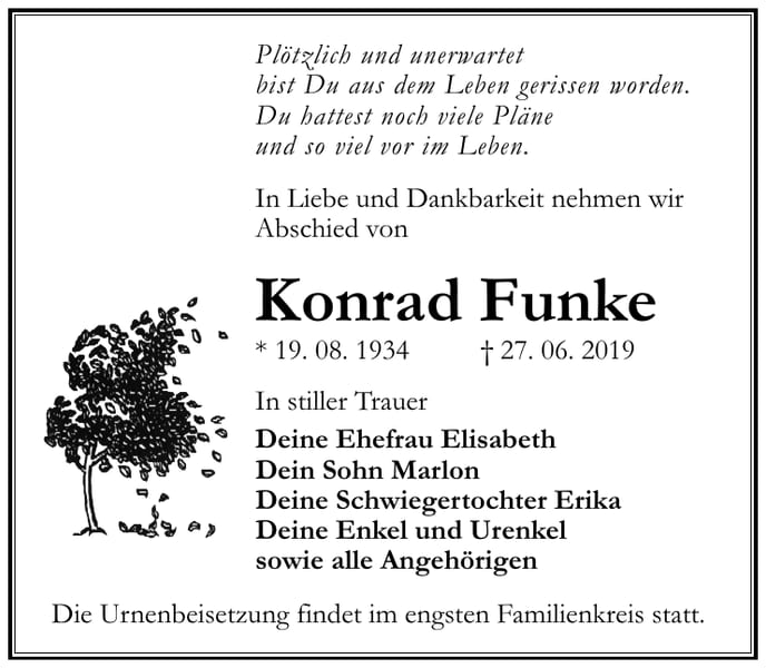 Traueranzeige Konrad Funke