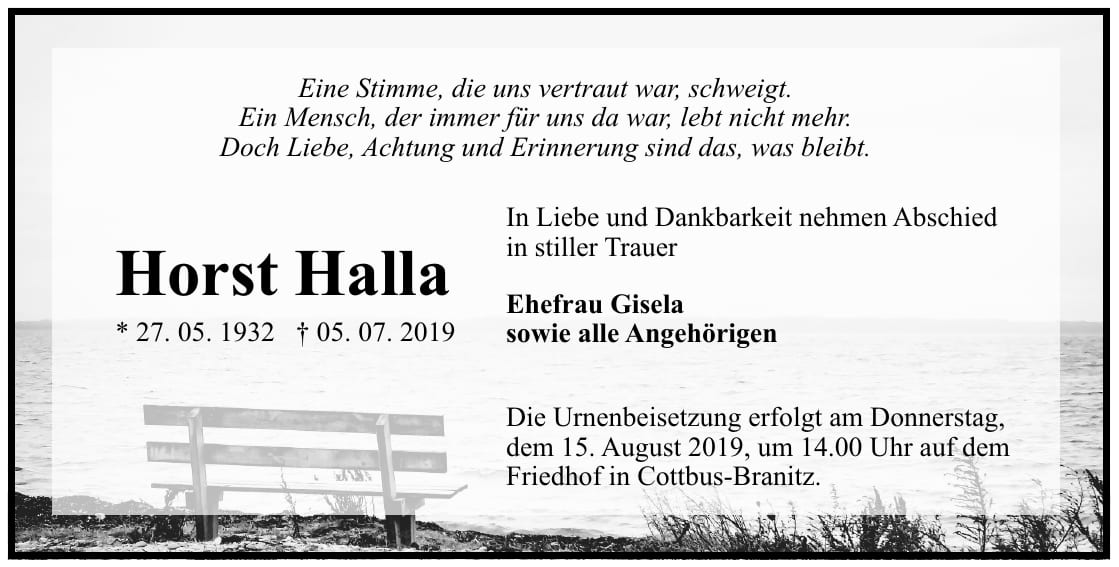 Traueranzeige Horst Halla