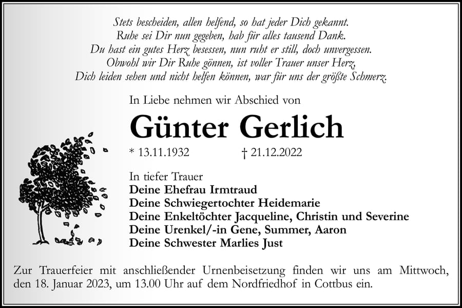 Traueranzeige Günter Gerlich