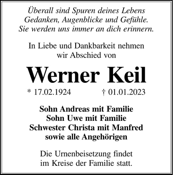 Traueranzeige Werner Keil