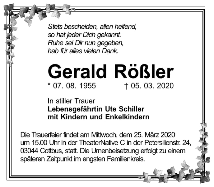 Traueranzeige Gerald Rößler