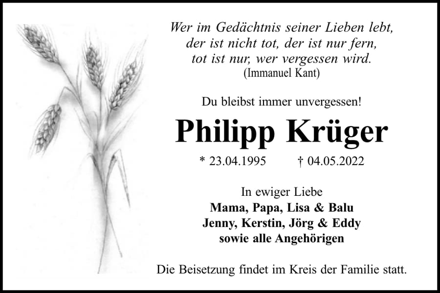 Traueranzeige Philipp Krüger
