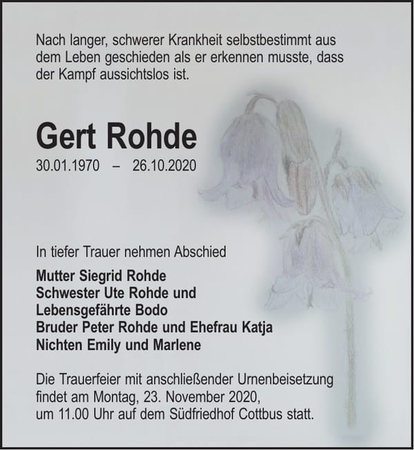 Traueranzeige Gert Rohde