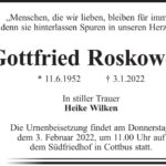 Traueranzeige Gottfried Roskowetz