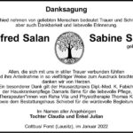 Danksagung Manfred Salan und Sabine Salan, geb. Bartsch