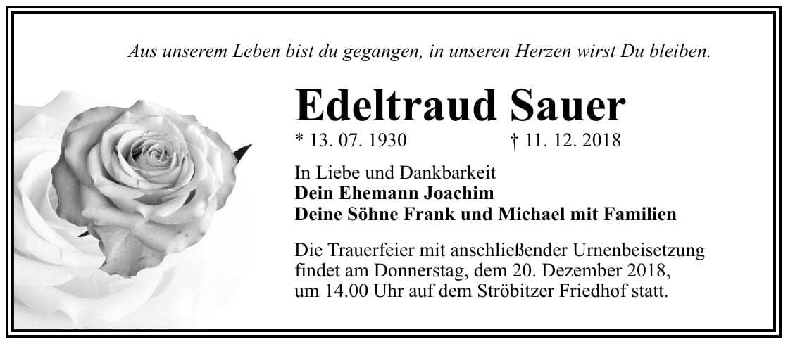 Traueranzeige Edeltraud Sauer