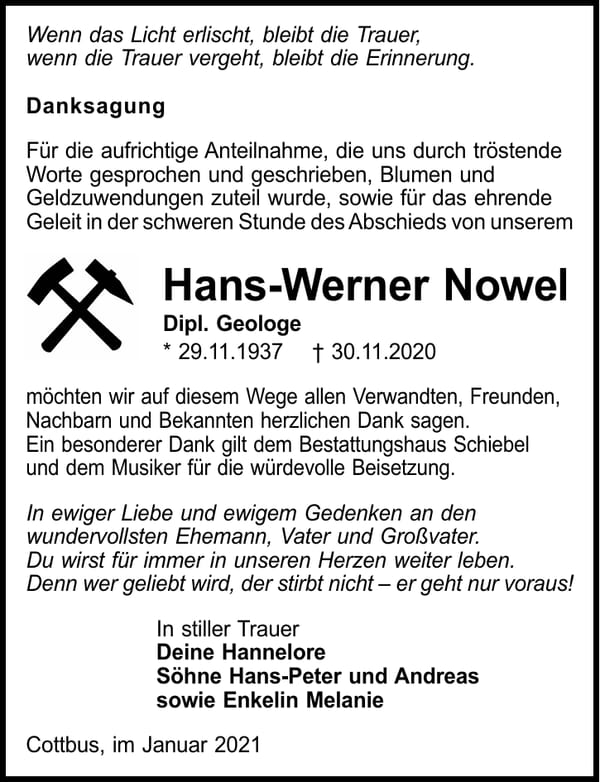 Danksagung Hans-Werner Nowel