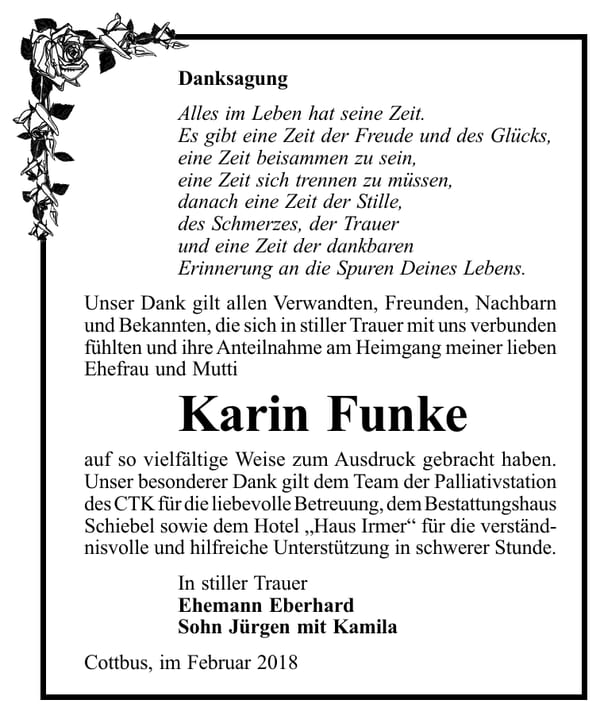 Danksagung Karin Funke