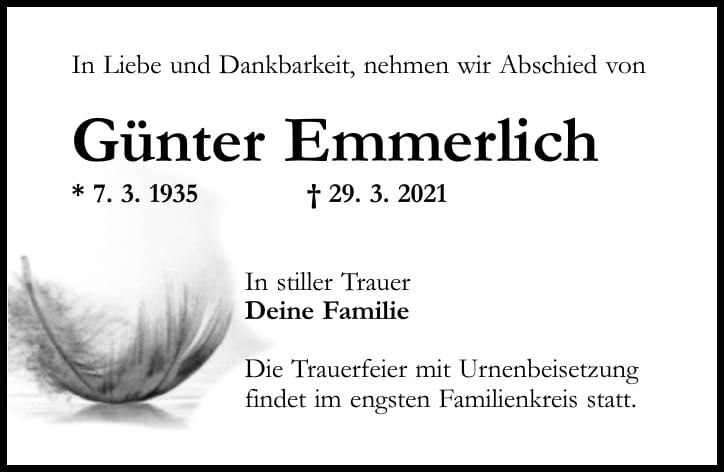 Traueranzeige Günter Emmerlich