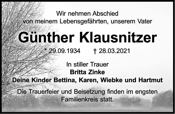 Traueranzeige Günther Klausnitzer