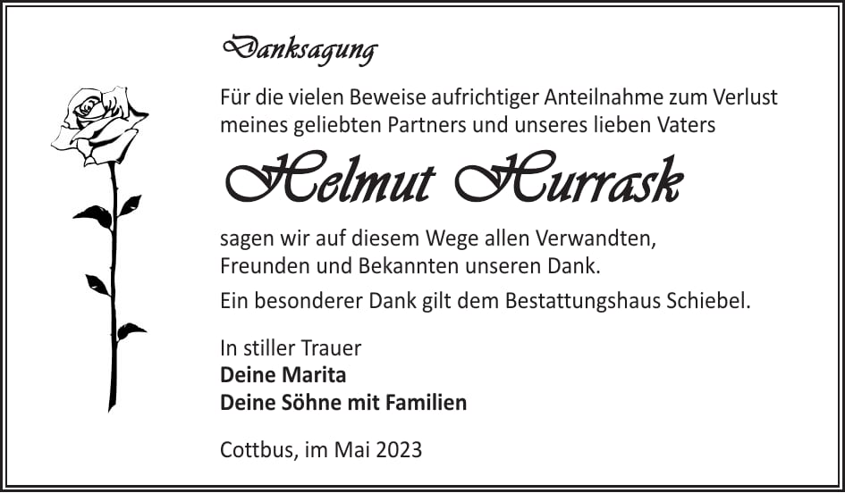 Traueranzeige Helmut Hurrask