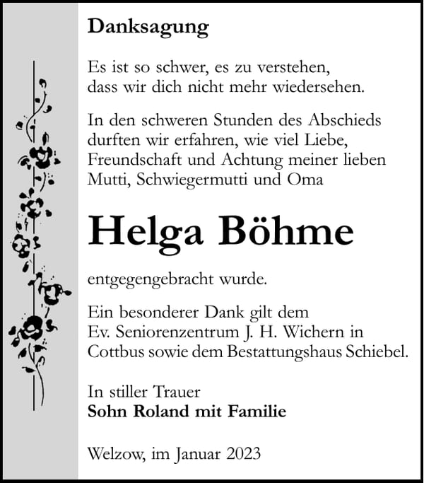 Danksagung Helga Böhme