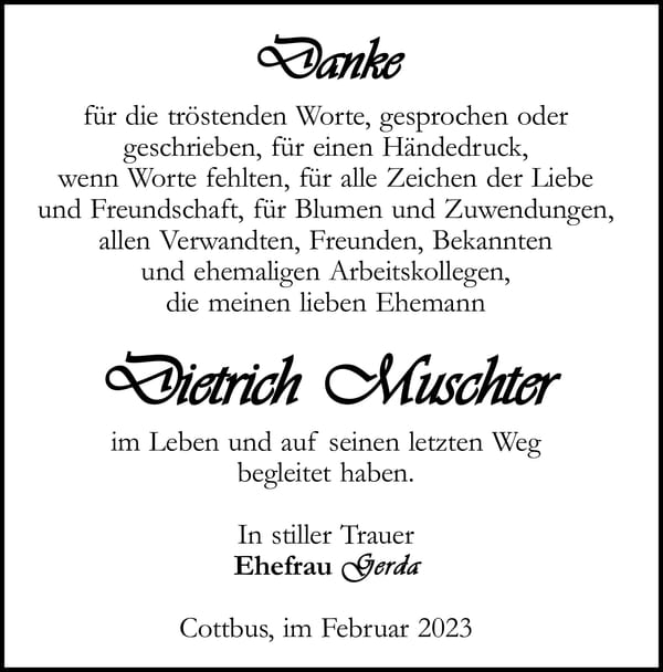 Traueranzeige Dietrich Muschter