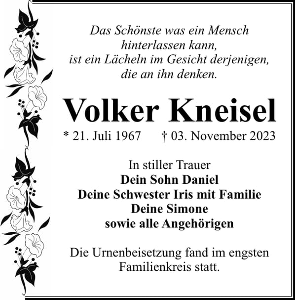 Traueranzeige Volker Kneisel