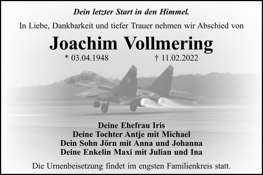 Traueranzeige Joachim Vollmering