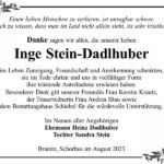 Danksagung Inge Stein-Dadlhuber