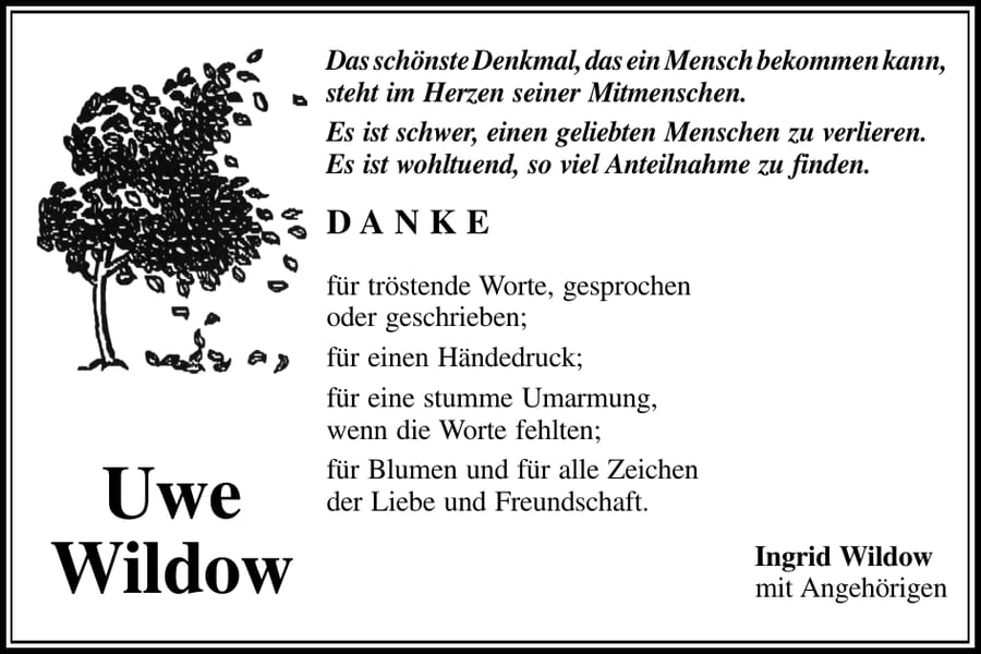 Danksagung Uwe Wildow