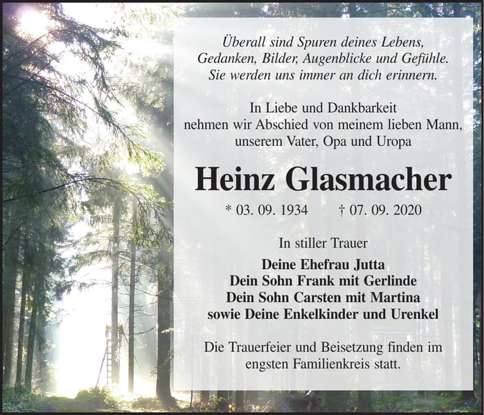 Traueranzeige Heinz Glasmacher