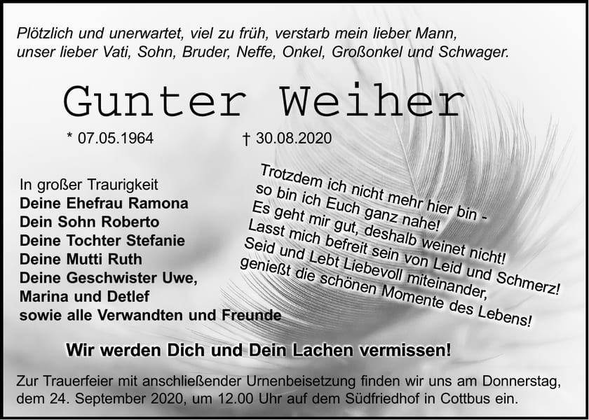 Traueranzeige Gunter Weiher