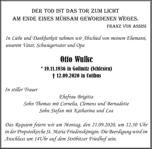Traueranzeige Otto Wulke