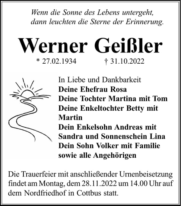 Traueranzeige Werner Geißler