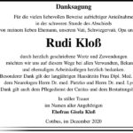 Danksagung Rudi Kloß