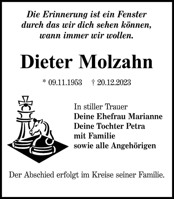 Traueranzeige Dieter Molzahn
