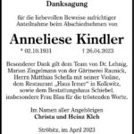 Danksagung Anneliese Kindler