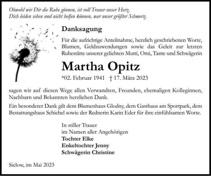 Danksagung Martha Opitz