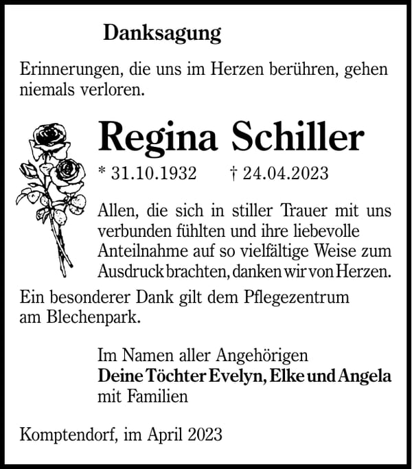 Danksagung Regina Schiller