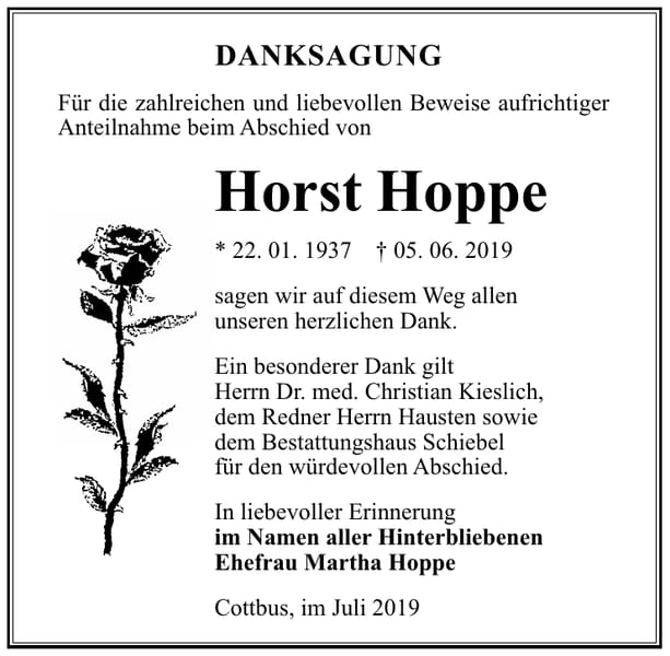 Danksagung Horst Hoppe