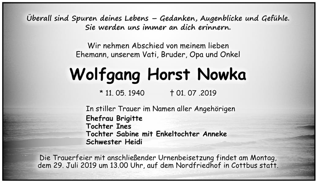 Traueranzeige Wolfgang Horst Nowka