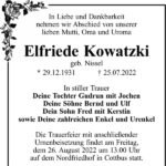 Traueranzeige Elfriede Kowatzki, geb. Nissel