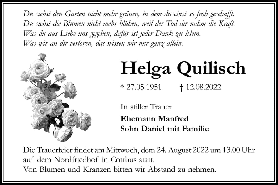 Traueranzeige Helga Quilisch