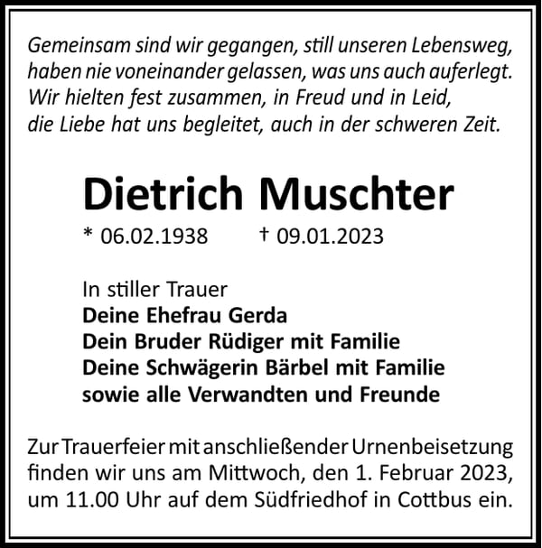 Traueranzeige Dietrich Muschter