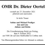 Traueranzeige OMR Dr. Dieter Oertel