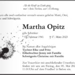 Traueranzeige Martha Opitz, geb. Schenker