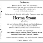Danksagung Herma Szonn, geb. Jaehner