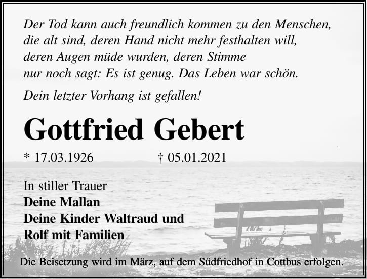 Traueranzeige Gottfried Gebert