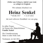 Traueranzeige Heinz Senkel