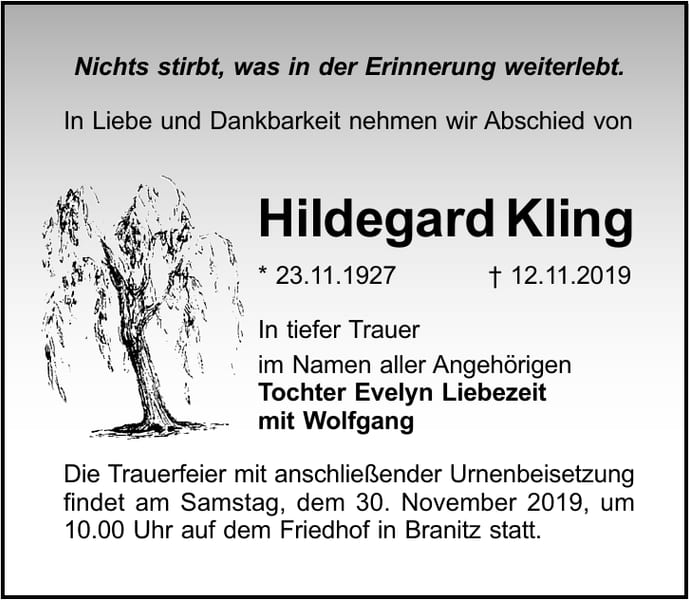 Danksagung Hildegard Kling