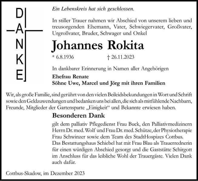 Danksagung Johannes Rokita
