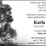 Traueranzeige Karla Freund