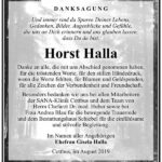 Danksagung Horst Halla