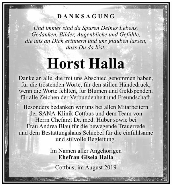 Traueranzeige Horst Halla